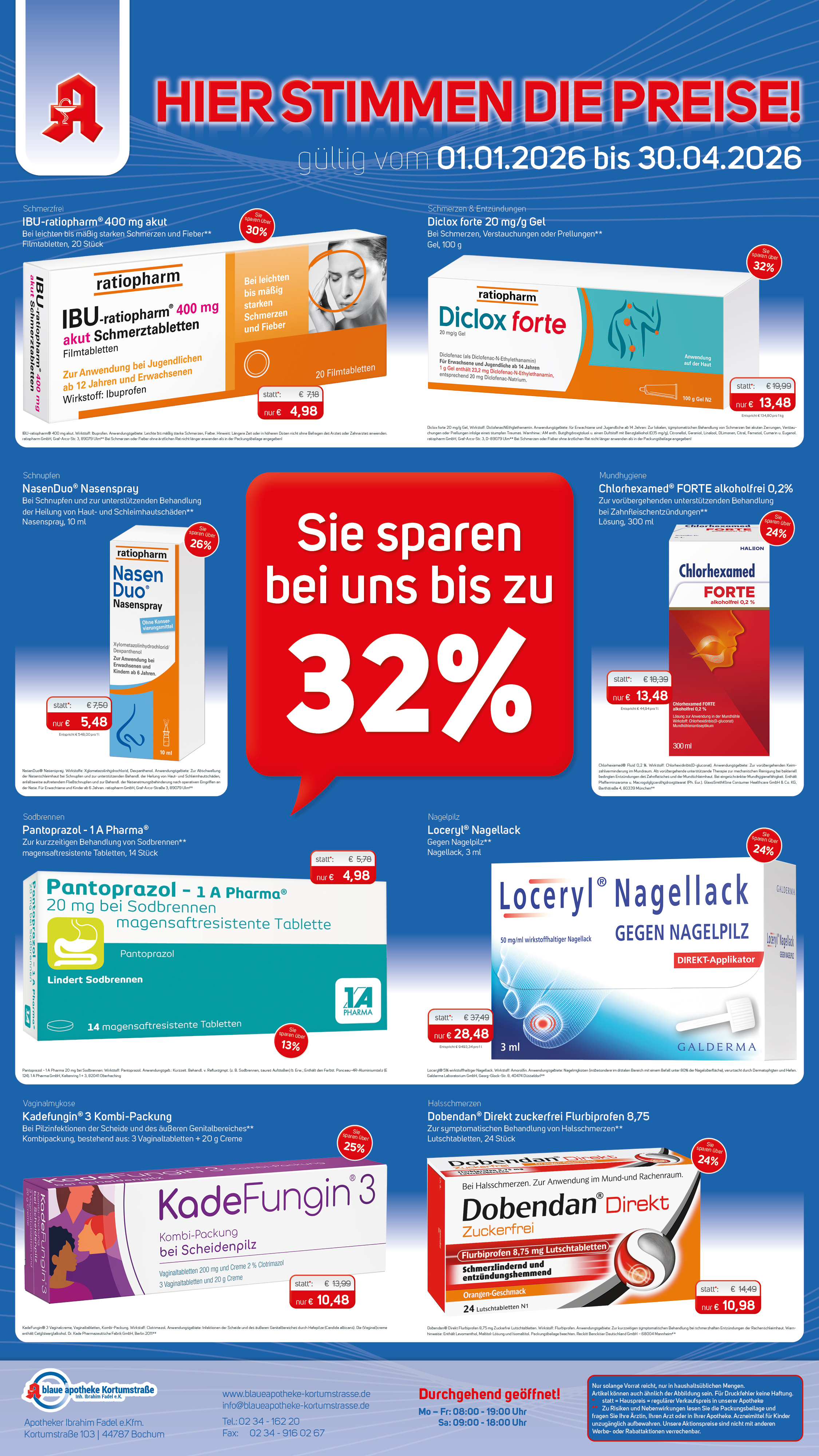 Preisplakat BlaueApotheke Kortumstrasse Aktuelle Angebote Blaue Apotheke