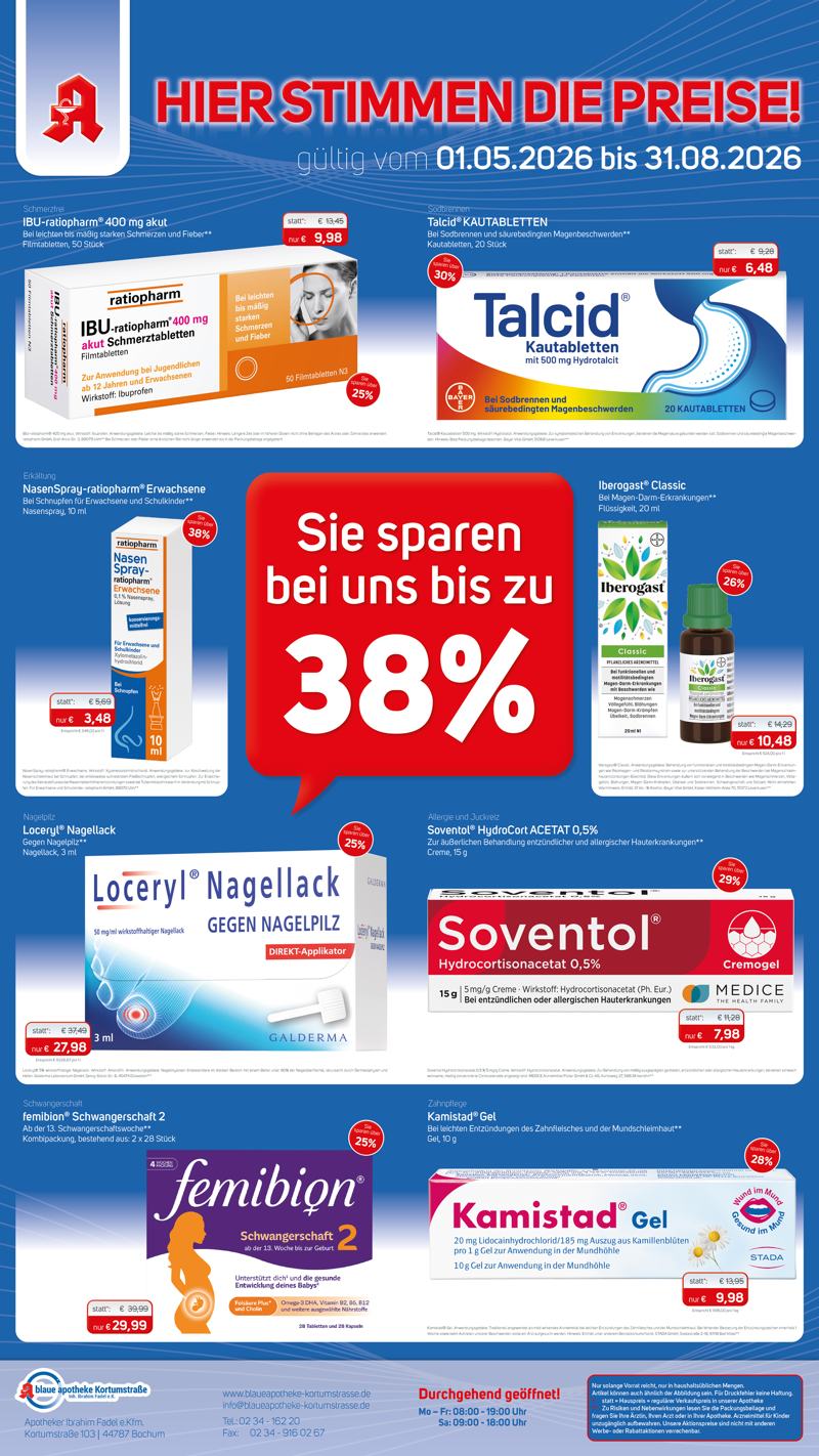 Preisplakat BlaueApotheke Kortumstrasse Aktuelle Angebote Blaue Apotheke
